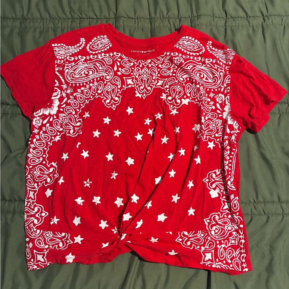 Lucky Brand Red Tie in Front T-Shirt